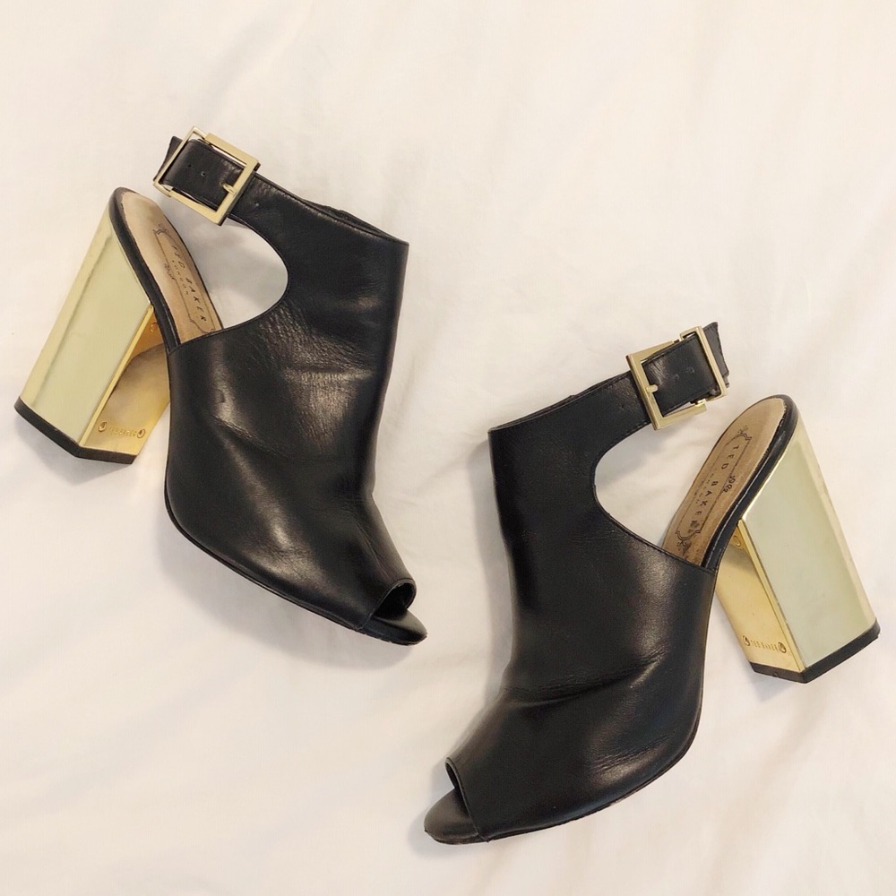 Ted Baker Black and Gold Leather Peep-toe Booties